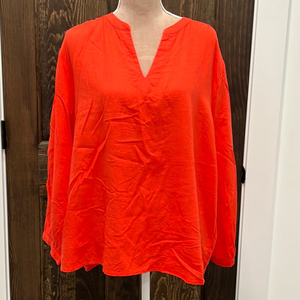 Old Navy Bright Orange V-Neck Long Sleeve Blouse